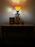 Tiffany Style torch table lamp Stained Glass Rose Flowers USB ports included LED bulb H20*W6 in