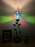 Tiffany Style torch table lamp Blue Stained Glass Dragonfly USB ports included LED bulb H20*W6 in