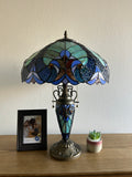 Tiffany Style Table Lamp Blue Stained Glass Included LED Bulbs Mother-Daughter Vase Vintage Liaison Lamp for Living Room Dining Room Bedroom Bedside Office Hotel H24*W16 in…