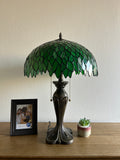 Tiffany Style Table Lamp Green Leaves Stained Glass 24"H*16"W*16"D