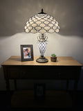 Tiffany Style Table Lamp White Stained Glass Crystal Beans Included LED Bulbs Mother-Daughter Vase Vintage for Living Room Dining Room Bedroom Bedside Office Hotel H24*W16 in…