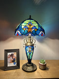 Tiffany Style Table Lamp Blue Stained Glass Included LED Bulbs Mother-Daughter Vase Vintage Liaison Lamp for Living Room Dining Room Bedroom Bedside Office Hotel H22*W12 in…