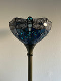 Enjoy Tiffany Style Torch Floor Lamp Blue Stained Glass Dragonfly Vintage EF1207