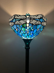 Enjoy Tiffany Style Torch Floor Lamp Blue Stained Glass Dragonfly Vintage EF1207