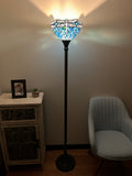 Enjoy Tiffany Style Torch Floor Lamp Blue Stained Glass Dragonfly Vintage EF1207