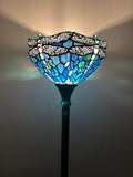 Enjoy Tiffany Style Torch Floor Lamp Blue Stained Glass Dragonfly Vintage EF1207