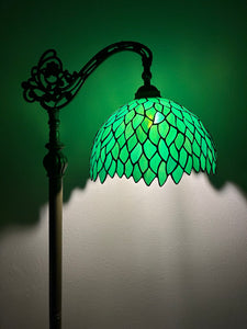 Tiffany Style Floor Lamp Green Leaves Stained Glass Included LED Bulb Gooseneck Adjustable Vintage  Vintage H63 in