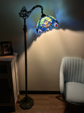 Tiffany Style Floor Lamp Blue Stained Glass Included LED Bulb Gooseneck Adjustable Vintage H63