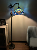 Tiffany Style Floor Lamp Blue Stained Glass Included LED Bulb Gooseneck Adjustable Vintage H63