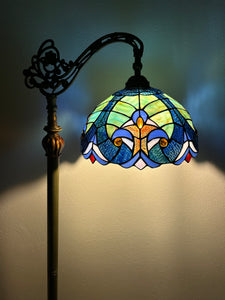 Tiffany Style Floor Lamp Blue Stained Glass Included LED Bulb Gooseneck Adjustable Vintage H63