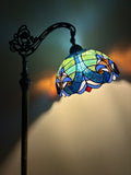 Tiffany Style Floor Lamp Blue Stained Glass Included LED Bulb Gooseneck Adjustable Vintage H63