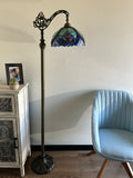 Tiffany Style Floor Lamp Blue Stained Glass Included LED Bulb Gooseneck Adjustable Vintage H63