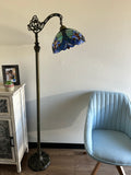 Tiffany Style Floor Lamp Blue Stained Glass Included LED Bulb Gooseneck Adjustable Vintage H63