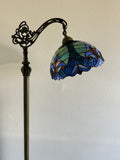 Tiffany Style Floor Lamp Blue Stained Glass Included LED Bulb Gooseneck Adjustable Vintage H63