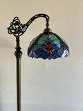 Tiffany Style Floor Lamp Blue Stained Glass Included LED Bulb Gooseneck Adjustable Vintage H63