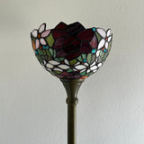 Enjoy Tiffany Style Torch Floor Lamp Stained Glass Rose Flowers Vintage EF1203