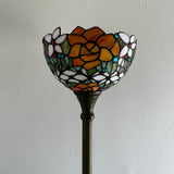 Enjoy Tiffany Style Torch Floor Lamp Stained Glass Rose Flowers Vintage EF1203