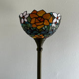 Enjoy Tiffany Style Torch Floor Lamp Stained Glass Rose Flowers Vintage EF1203