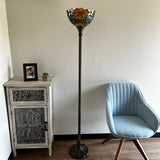 Enjoy Tiffany Style Torch Floor Lamp Stained Glass Rose Flowers Vintage EF1203