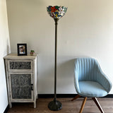 Enjoy Tiffany Style Torch Floor Lamp Stained Glass Hummingbird Flower Floor Lamp EF1257