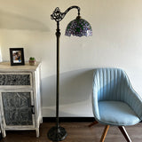 Enjoy Tiffany Style Floor Lamp Purple Stained Glass Gooseneck Adjustable Vintage EF1282