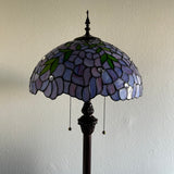 Tiffany Style Floor Lamp Purple Stained Glass Green Leaves Included LED bulbs EF1681