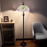 Tiffany Style Floor Lamp Purple Stained Glass Green Leaves Included LED bulbs EF1681