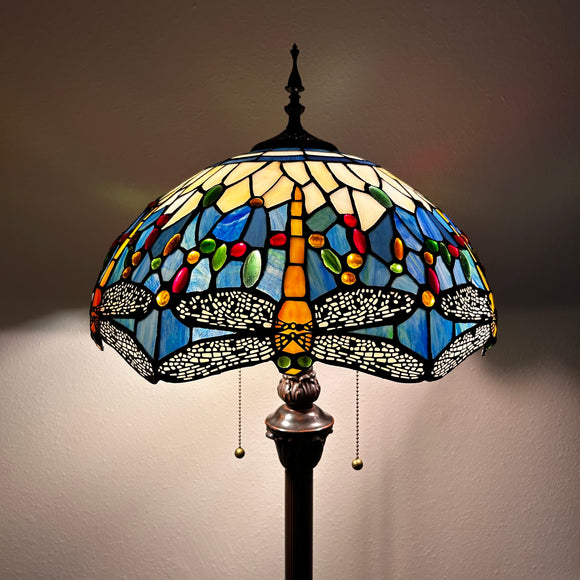 Enjoy Tiffany Style Floor Lamp Dragonfly Blue Stained Glass EF1662