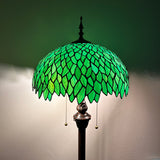 Tiffany Style Floor Lamp Green Leaves Stained Glass Included LED Bulbs for Living Room Dining Room Bedroom Office Hotel H64*W16 in