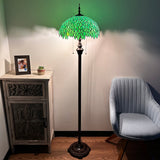 Tiffany Style Floor Lamp Green Leaves Stained Glass Included LED Bulbs for Living Room Dining Room Bedroom Office Hotel H64*W16 in