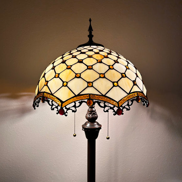 Enjoy Tiffany Style Floor Lamp Beige Stained Glass Crystal Beans Vintage included 2 LED bulbs H64 in