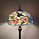 Tiffany Style Floor Lamp Hummingbird Flowers Stained Glass Vintage EF1621