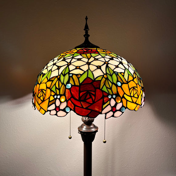 Tiffany style floor lamp Stained Glass Rose Flowers EF1603