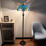 Enjoy Tiffany Style Floor Lamp Dragonfly Sky Blue Stained Glass EF1601
