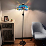Enjoy Tiffany Style Floor Lamp Dragonfly Sky Blue Stained Glass EF1601