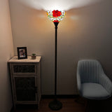 Enjoy Tiffany Style Torch Floor Lamp Stained Glass Rose Flowers Vintage EF1203