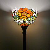 Enjoy Tiffany Style Torch Floor Lamp Stained Glass Rose Flowers Vintage EF1203