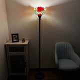 Enjoy Tiffany Style Torch Floor Lamp Stained Glass Rose Flowers Vintage EF1203