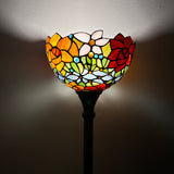 Enjoy Tiffany Style Torch Floor Lamp Stained Glass Rose Flowers Vintage EF1203