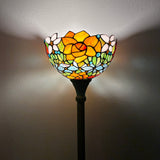 Enjoy Tiffany Style Torch Floor Lamp Stained Glass Rose Flowers Vintage EF1203