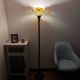 Enjoy Tiffany Style Torch Floor Lamp Stained Glass Rose Flowers Vintage EF1203