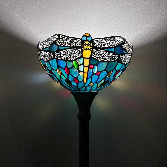 Tiffany style  Torch Floor Lamp Stained Glass Dragonfly EF1211