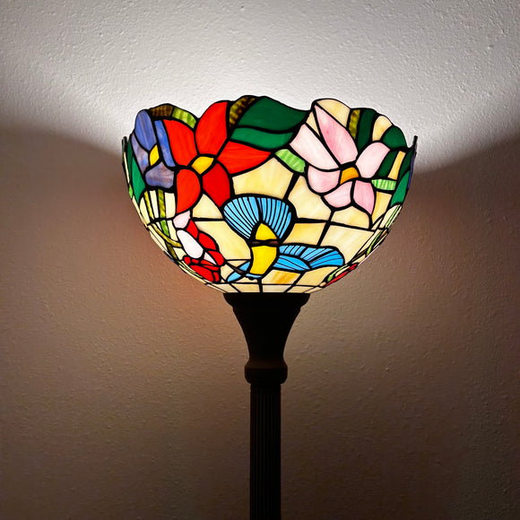 Enjoy Tiffany Style Torch Floor Lamp Stained Glass Hummingbird Flower Floor Lamp EF1257