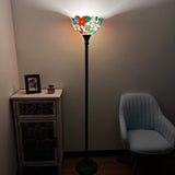 Enjoy Tiffany Style Torch Floor Lamp Stained Glass Hummingbird Flower Floor Lamp EF1257