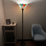 Enjoy Tiffany Style Torch Floor Lamp Stained Glass Hummingbird Flower Floor Lamp EF1257