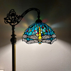 Tiffany style floor Lamp Stained Glass Dragonfly Gooseneck Adjustable Vintage EF1210