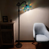 Tiffany style floor Lamp Stained Glass Dragonfly Gooseneck Adjustable Vintage EF1210