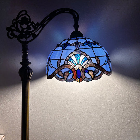 Enjoy Tiffany Style Floor Lamp Blue Stained Glass Baroque Style Lavender Gooseneck Adjustable Vintage EF1219