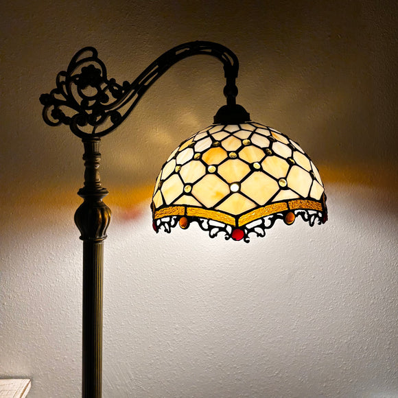 Enjoy Tiffany Style Floor Lamp  Gold Stained Glass Crystal Beans Gooseneck Adjustable Vintage EF1224