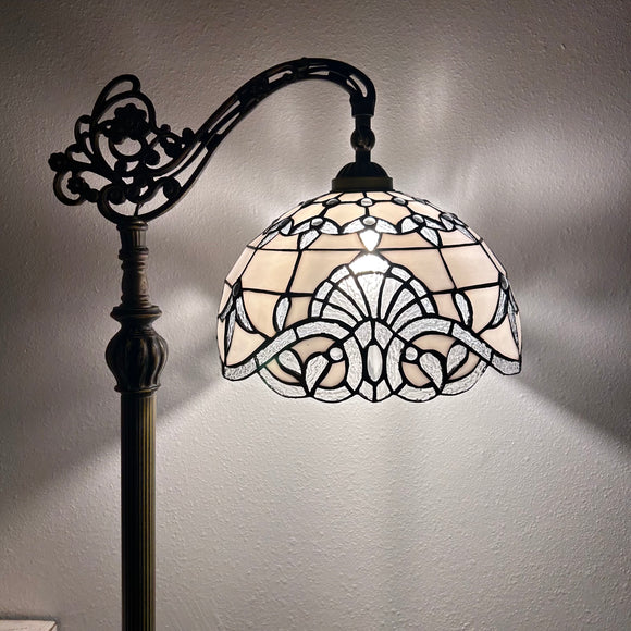 Tiffany Style  White Stained Glass Floor Lamp Baroque Style Lavender Gooseneck Adjustable Vintage EF1226